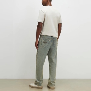 Jeans vintage en coton délavé à l'acide pour hommes, coupe large, style mode, avec effet usé, coupe droite, style charpentier, baggy, motif animalier, pour fabricants sur mesure - Product Image 5
