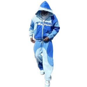 Sweat à capuche et pantalon de jogging à épaules tombantes, surdimensionné, à blocs de couleur, 100% coton, personnalisable, taille américaine, impression graphique sur écran, faible MOQ, streetwear - Product Image 4