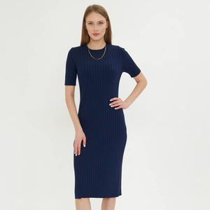 Women Short Sleeve Ribbed Knit <b>Dress</b> Breathable High Quality Casual <b>Dress</b> Customizable OEM Service - Product Image 1