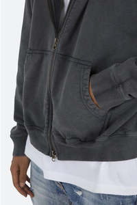 Sweat à capuche d'hiver personnalisé par le fabricant, haute qualité, style streetwear vieilli, DTG, délavé à la pierre, avec patch, 100% coton, zippé, coupe classique - Product Image 5