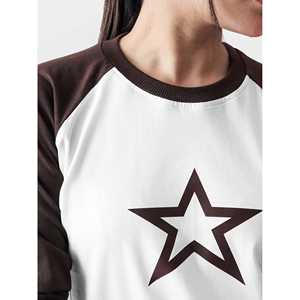 T-shirt Y2K Star Babytee pour femme, 100 % coton, col rond, jersey respirant, manches raglan longues, marron mocha + blanc, Pakistan Animé - Product Image 5
