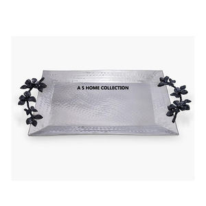 Bandeja de servicio negra larga con elegante mango de diseño de bola dorada, perfecta para comedor moderno, decoración de cocina, uso de servicio de fiesta - Product Image 6