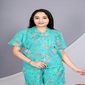 Wholesale Cotton Floral Printed Fabric Pajama Set With Button Down Shirt & Frill Bottom Pocket <b>Pant</b> Sleepwear <b>Women</b> Clothing - Product Image 1