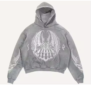 Sweats à capuche personnalisés en strass à impression bouffante Sun Faded Streetwear élégant Mode sweats à capuche lavés à l'acide Nouvelle arrivée Vintage brodé - Product Image 5