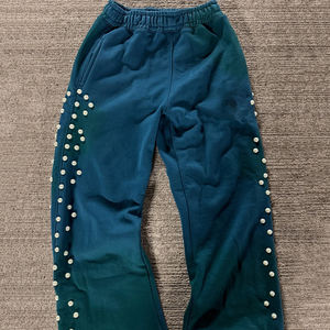 Pantalones de chándal de pierna recta lavados desgastados gruesos con adornos de diamantes de imitación personalizados OEM ODM, pantalones de chándal teñidos lisos - Product Image 6