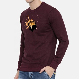 Sudadera de Alta Calidad 100% Algodón para Hombre, Sudadera con Cuello Redondo Color Granate con Estampado de Cabeza de Robot, Sudadera Personalizada con Cuello Redondo - Product Image 1