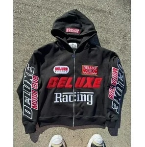 Vêtements de rue Y2K nouvelle mode étoile patch impression sweat à capuche surdimensionné hommes femmes 100% coton fermeture éclair complète rue manteau à capuche décontracté - Product Image 4