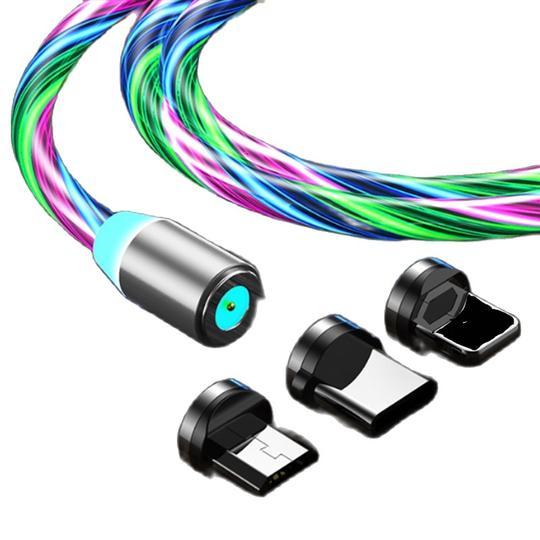 For Mobile Phone High Speed USB Charger Wholesales Rotate Luminous Flowing Light USB 3 in 1 Type C Magnetic Data Cable