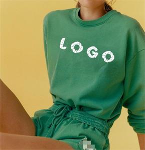 100% สเวตเชิ้ตคอตตอนฝรั่งเศสเทอร์รี่พิมพ์โลโก้สีเขียวไซส์ใหญ่เสื้อฮู้ดสั้นเสื้อผ้าสไตล์ลำลองฤดูร้อน - Product Image 2