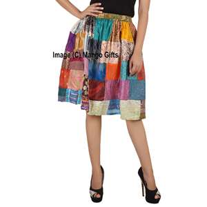 Indian Silk Sari Patchwork <b>Boho</b> Girls <b>Skirt</b> Elastic Comfortable Breathable Chiffon Vintage Clothing Fashion Wear for Hippy - Product Image 1