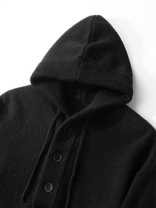 Pull à capuche en tricot robuste pour homme avec ourlet côtelé élastique, manches tombantes, demi-fermeture éclair pour l'automne et l'hiver - Product Image 6