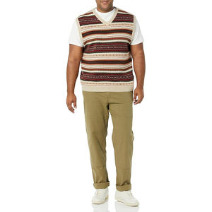 Trending Unisex Relax Fit V-Neck Vest <b>Cardigan</b> <b>Sweaters</b> Breathable Anti-Shrink Anti-Wrinkle Striped Pattern Knitted Casual - Product Image 3