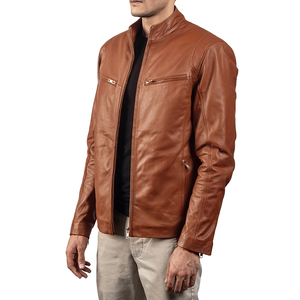 Chaqueta de Motociclista de Cuero para Hombre de Alta Calidad al por Mayor OEM con Logotipo Personalizado, Cuello Alto de Tela de Lona y Logotipo Frontal - Product Image 2