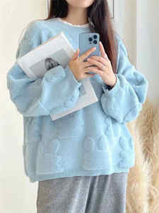 Suéter de punto de invierno de manga larga para mujer transpirable con logotipo personalizado OEM, Jersey de punto Jacquard, ropa de talla grande para mujer - Product Image 3