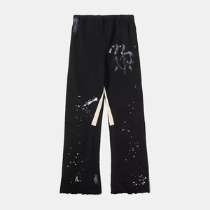 Pantalons de jogging décontractés personnalisés à jambe évasée, impression sérigraphique, polaire polyester/coton, tissu éponge léger, cordon de serrage, pantalon de survêtement pour homme, peinture - Product Image 1