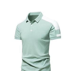 Men's Summer Sports Casual Golf for Polo Collar Top Short Sleeved 100% Cotton Canvas Color Blocked Fashion Design - Product Image 1