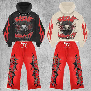 Couleurs personnalisées Jogging Pullover Acid Wash Survêtement Sweat à capuche et jambe droite Pantalon de survêtement évasé meilleur fabriqué - Product Image 1