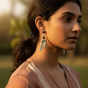 Boucles d'oreilles pendantes vintage en perles et zircon hypoallergéniques avec fermoir à crochet sécurisé pour femmes - Argent sterling artistique - Product Image 1