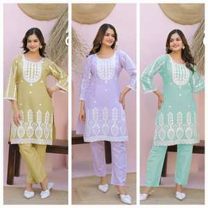 Afsana Co-Ord Set Algodón Bordado Ropa india y pakistaní con Lakhnvi Work - Product Image 1