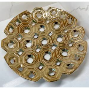 โต๊ะวางกลางและของตกแต่งเสิร์ฟชามโลหะชุบทองหรูหราดีไซน์ใบไม้โบราณทำให้ดูสวยงาม - Product Image 4