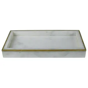Plateau de service en marbre blanc rond, nouveaux plateaux de maison et de Table de haute qualité, vente en gros, plateau de service en marbre avec poignée en laiton - Product Image 2