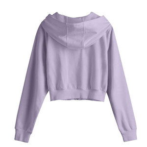 Ropa de calle informal, figuras de hombro caído, sudaderas con capucha transpirables ecológicas, cremallera frontal de punto, sudadera recortada transpirable para mujer - Product Image 5