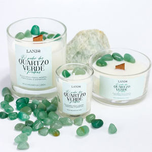 Bougie artisanale LANJO en pierre naturelle infusée de cristaux, sans flamme, en verre gaufré avec pierres précieuses, en cire de soja parfumée, pour Thanksgiving - Product Image 2