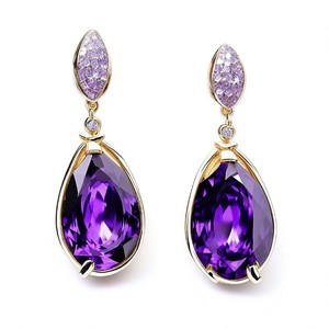 ตุ้มหูแต่งงานชุบทองหรูหราดีไซน์คลาสสิกสีฟ้าอเมทิสต์สีทอง18K - Product Image 6