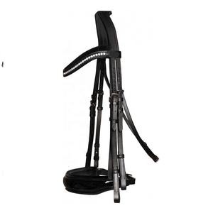 Belle élégante strass Dressage Weymouth bride en forme de U cristaux de couleur argent bande de sourcils 45 mm de large en cuir verni - Product Image 1