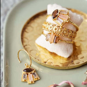 925 Sterling Silver 18k Gold Plated <strong>Ring</strong> Peach Moonstone Rainbow <strong>Labradorite</strong> and Clear Quartz <strong>Rings</strong> - Product Image 4