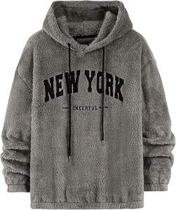 Sweat à capuche uni ample à col ras du cou pour homme, tendance, avec manches longues en laine fine - Product Image 1