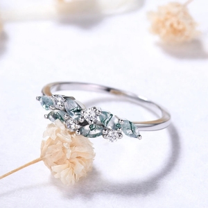 Bague en or rose massif 18 carats Agate mousse Luxe Nouveau design Bagues en or massif avec diamants véritables - Product Image 3