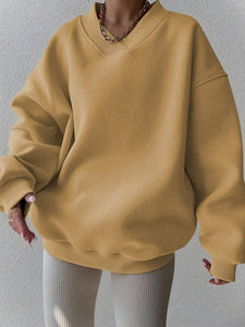 เสื้อสเวตเชิ้ตผู้หญิงแบบลำลองสำหรับฤดูหนาว ผลิตตามสั่ง (OEM)  โลโก้ด้านหน้า ระบายอากาศได้ดี ไม่หดตัว ดีไซน์บุซับใน สีและขนาดตามสั่ง ราคาประหยัด - Product Image 6