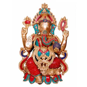 Ganpati雕像-21英寸Ganesh石雕雕像，Ganesh雕像，Ganesha新开始，家居，装饰，寺庙，角落，E