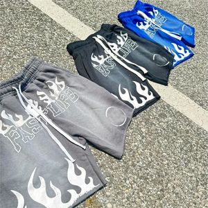 Pantalones cortos lavados con ácido de alta calidad, se desvanecen al sol, logotipo desgastado personalizado Vintage, estampado Dtg, diamantes de imitación, de gran tamaño, para hombre - Product Image 1