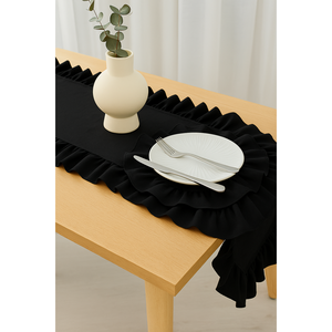 Elegante Camino de Mesa con Volantes Negro de 40x130cm, Estilo Shabby Chic, Tejido a Mano para Bodas y Fiestas - Product Image 2