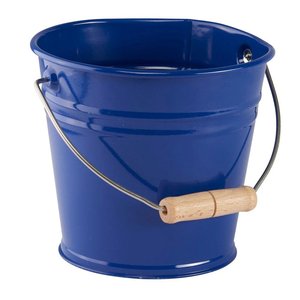 Seau en métal enduit de poudre bleu royal avec poignée en bois pour décoration de patio de jardin à la maison Jardinière de fleurs écologique - Product Image 1