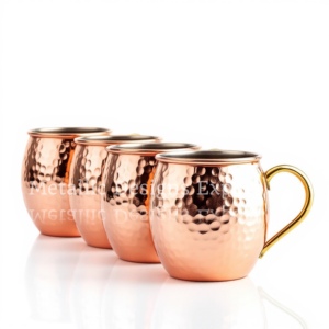 Ensemble de 4 tasses à mule de Moscou en cuivre martelé de 16oz avec élégantes poignées en métal et laiton Barware écologique pour boire - Product Image 1