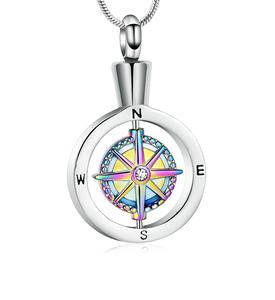 Steel color Compass Cremation Jewelry <b>for</b> <b>Ashes</b> Stainless Steel <b>Urn</b> <b>Necklace</b> <b>for</b> <b>Ashes</b> Adjustable <b>Urn</b> <b>for</b> Women Men Custom Size - Product Image 1