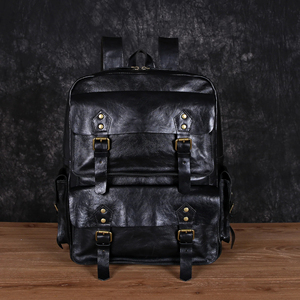Custom Vintage Large Men's Retro <b>Laptop</b> Backpack Genuine Leather USB Port Zipper Closure Waterproof Eco-Friendly Portable - Product Image 4