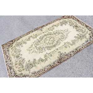 Vintage Area Rug 3.8x6.7 ft, <b>Brown</b> Green Southwestern Rug <b>Wool</b> - Product Image 2