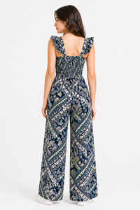 Combinaison décontractée d'été pour jeunes, respirante, style américain, à motifs géométriques, avec bretelles, pantalon large long – Polyester/Coton, coupe ample - Product Image 3