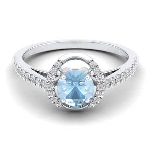 Bague Halo en Or Rose 14K avec Aquamarine Ronde de 0,84 Carat Certifiée IGI, Bijoux en Diamant pour Femme - Prix de Gros REYES - Product Image 5