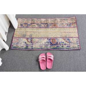 Alfombra de lana azul y beige de 1,8x3 pies vintage clásica turca área grande rectángulo pasillo patrón abstracto con respaldo de látex para habitaciones - Product Image 5