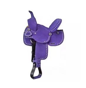 Venta caliente Western Saddle Purple color DD Leather Designer Asiento acolchado con White Conchos Horse Riding Leather Tack Wholesale - Product Image 3