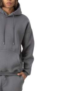 Ensemble survêtement molletonné gris moyen pour homme, sweat-shirt à capuche décontracté d'hiver, pantalon de survêtement, streetwear pour homme - Product Image 2