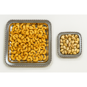 Juego de 2 placas de metal con borde de cuentas, acabado plateado para mesa, aperitivos de frutas secas, Platos y platos cuadrados multiusos - Product Image 2