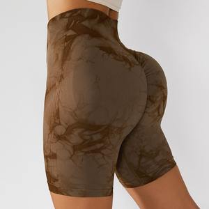 Wholesale Tie-Dye Seamless Yoga Shorts High Waist Abdominal Sports Fitness Pants Peach Hip Lifting <b>Tight</b> Shorts - Product Image 2