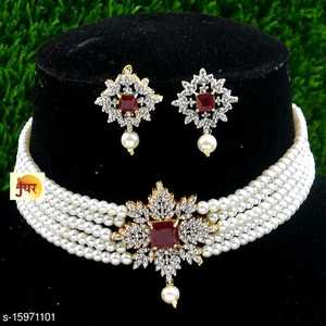 Fabricant indien AD CZ collier ensemble boucles d'oreilles mode indienne plaqué or collection de bijoux de mariage pour les filles - Product Image 3