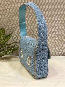 blue tortoise beaded handbag for <b>women</b> Indian fully handcrafted luxury evening bridal party fashion accessory export wholesale - Product Image 5